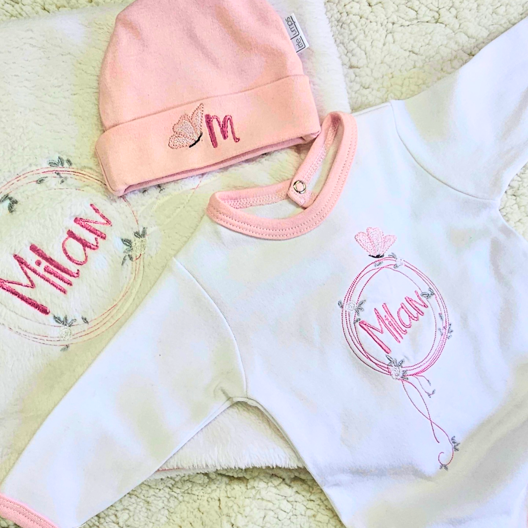 Personalized Embroidered Butterfly Babygro set