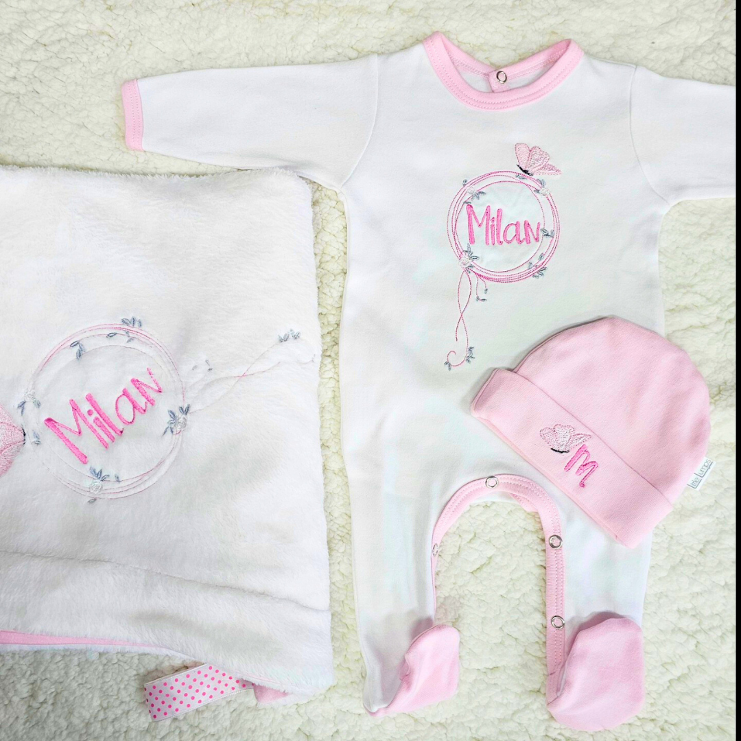 Personalised Embroidered Butterfly 3 piece set