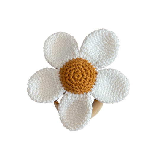 Crochet Flower - Wooden Rattle