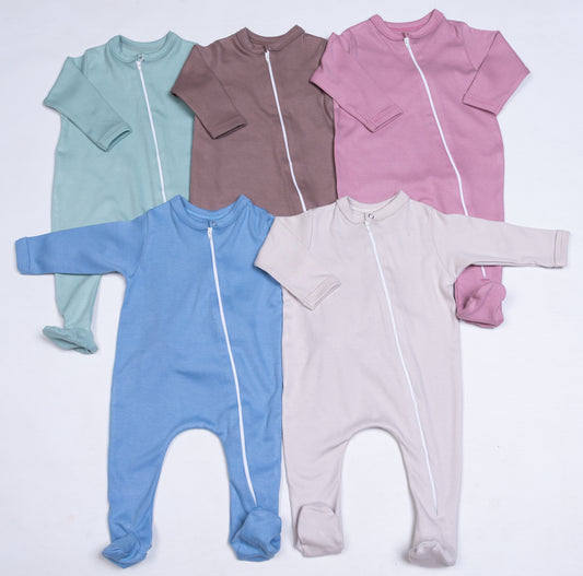 100% Cotton Infant Zip Opening Babygro in new colours - Little Lumps