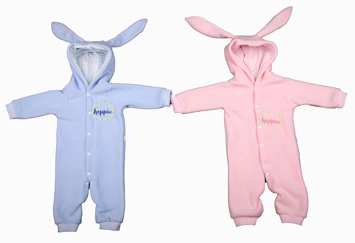 Hooded Bunny Rabbit Polar Fleece Babygro With Bunny Ears - Little Lumps