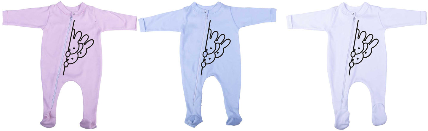 Peeping Bunnies Zip babygro - Little Lumps