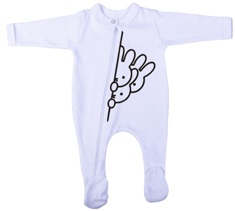 Peeping Bunnies Zip babygro - Little Lumps