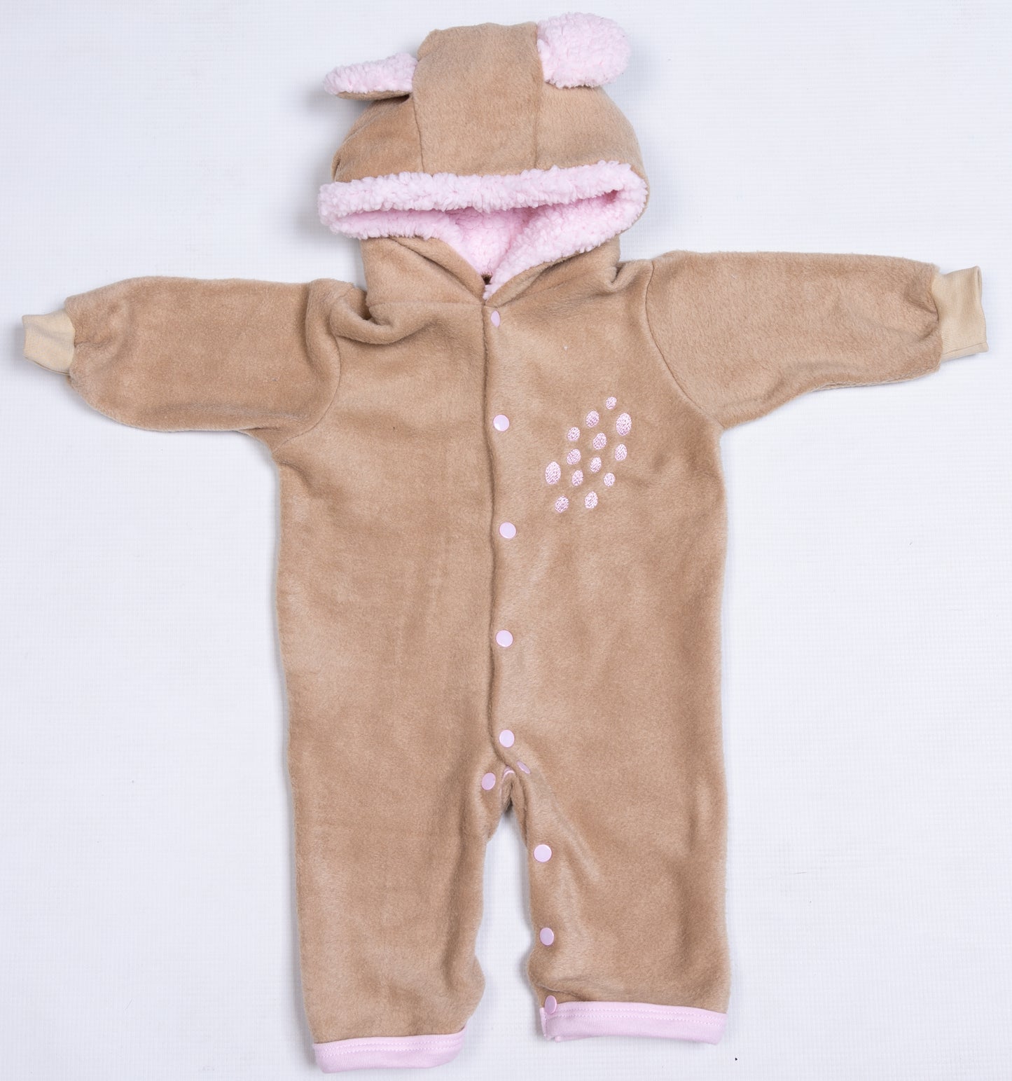 Bear Spotted Polar Fleece Babygro - Little Lumps