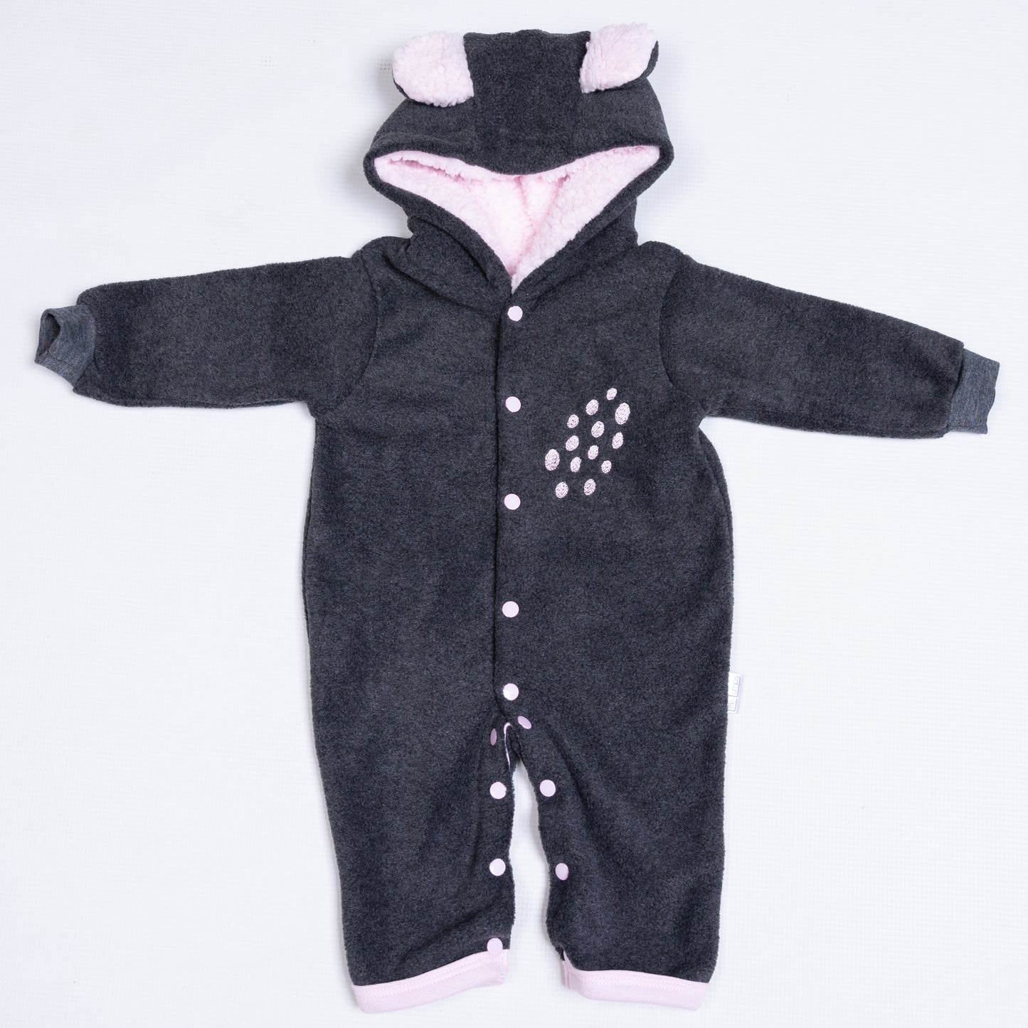 Bear Spotted Polar Fleece Babygro - Little Lumps