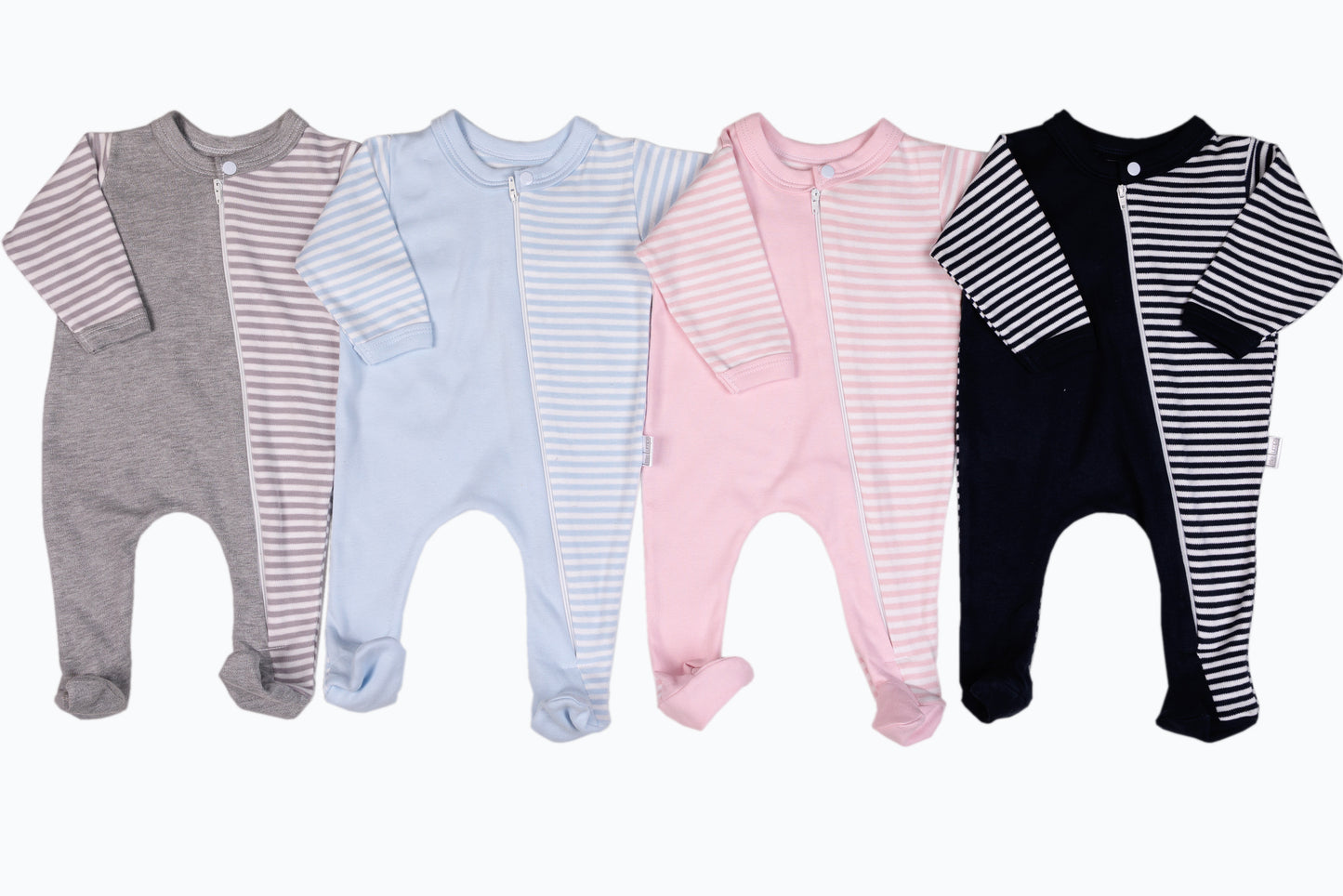 100% Cotton Striped Infant Zip Opening Babygro - Little Lumps