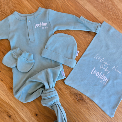 Personalised Knotted Sleep Onesie and Beanie Set