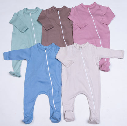 100% Cotton Infant Zip Opening Babygro in new colours - Little Lumps