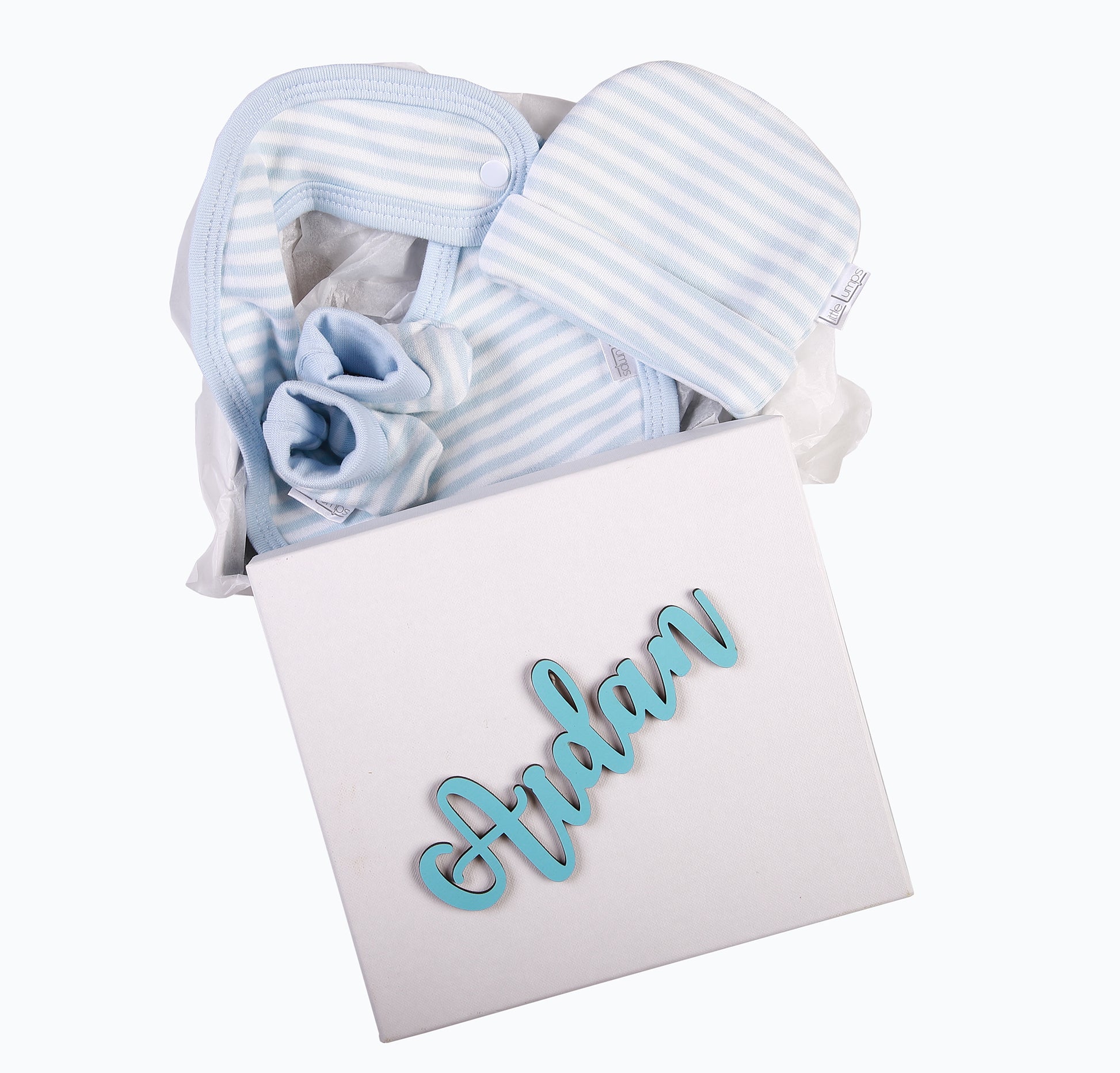 Baby Gift Set 2 - Personalised Box with hat,bib and booties - Little Lumps