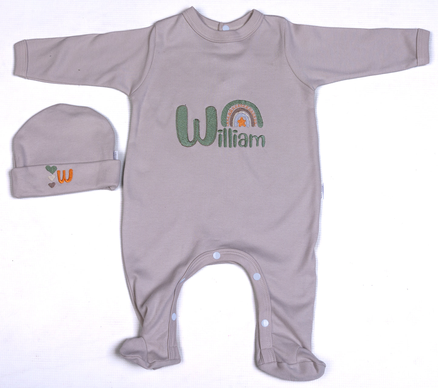 Personalised Embroidered Rainbow Babygro and Beanie - Little Lumps